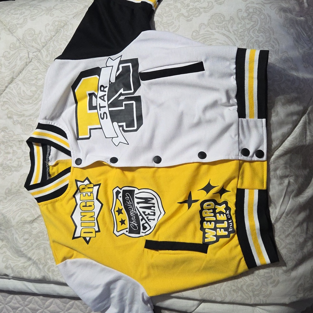 Trendy Girls Yellow and White Graphic Jacket